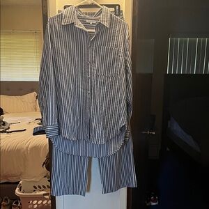 Crescent Blue and White Striped Pantsuit